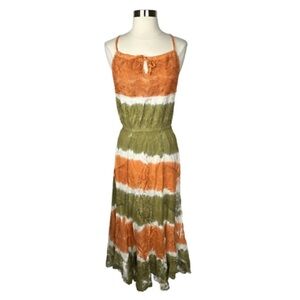 Orange and Green Tie-Dye Maxi Dress